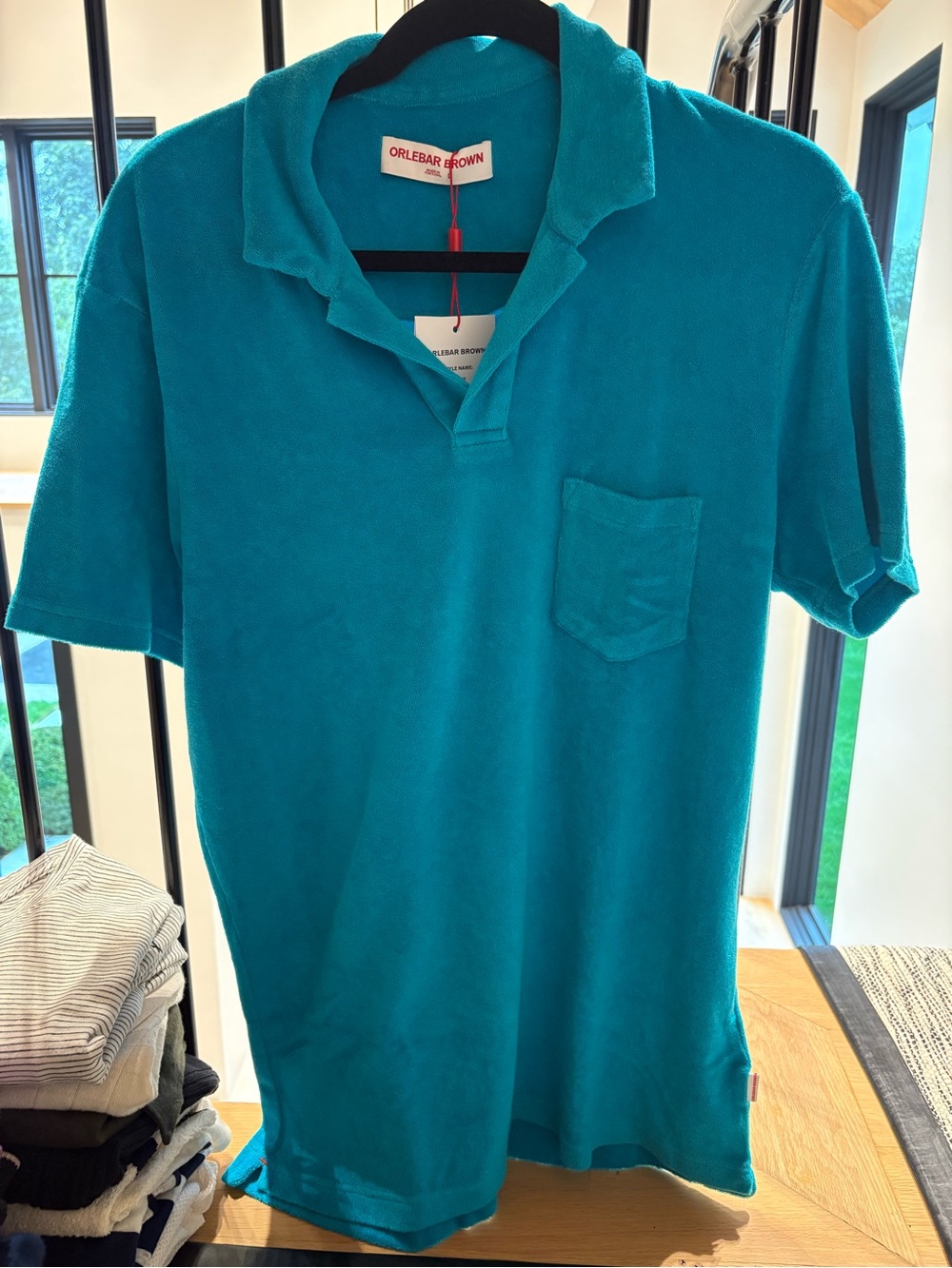Orlebar Brown Turquoise Terry Polo with Chest Pocket